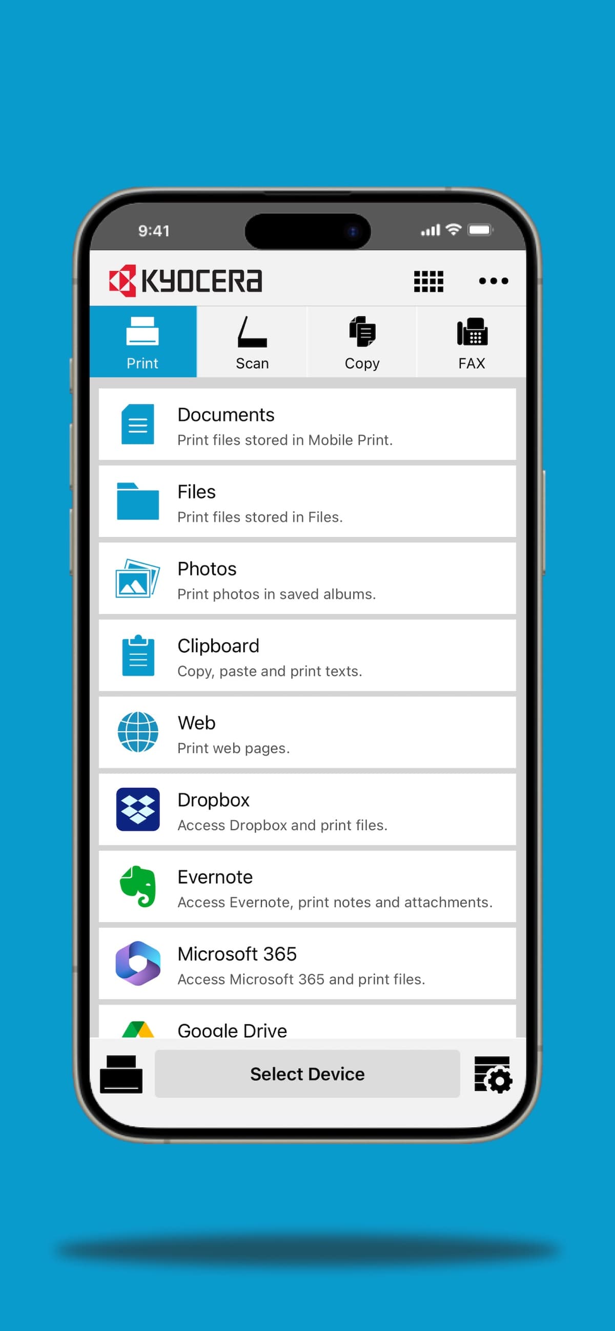 KYOCERA Mobile Print screen 2